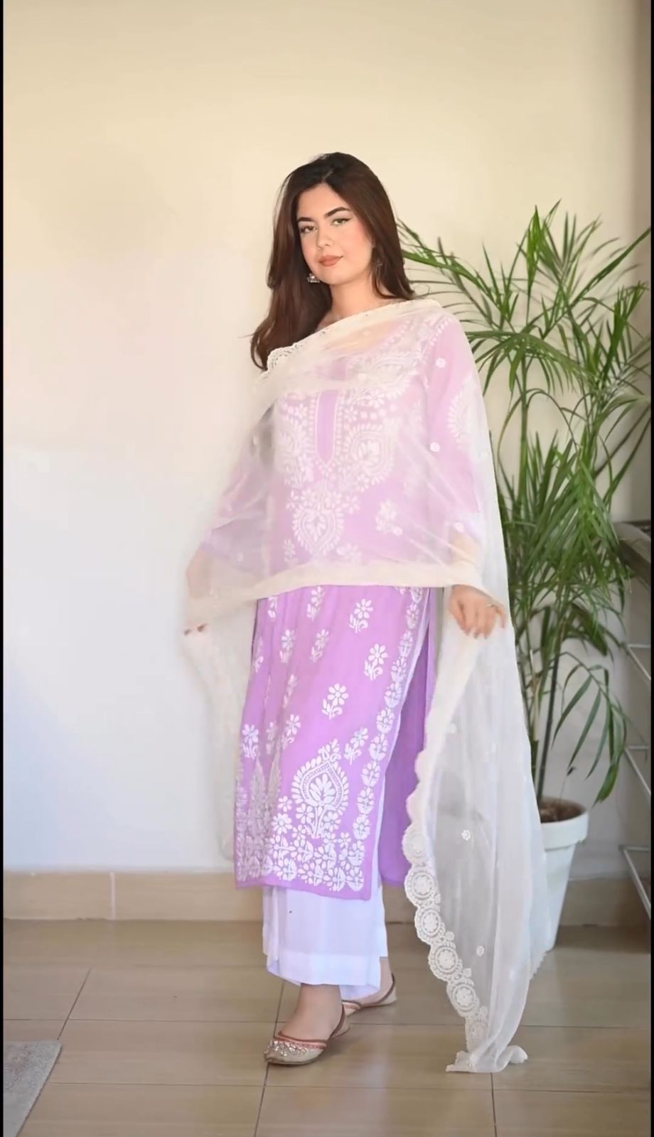 Zinal Purple Chikankari Kurti Pant Set