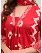 Red A Line Geometric Cotton Suit