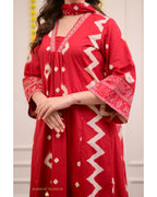 Red A Line Geometric Cotton Suit