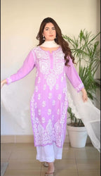 Zinal Purple Chikankari Kurti Pant Set