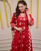 Red A Line Geometric Cotton Suit