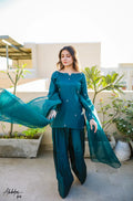 Myra Peacock Blue Embellished Kurta Set