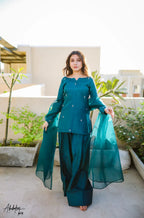 Myra Peacock Blue Embellished Kurta Set