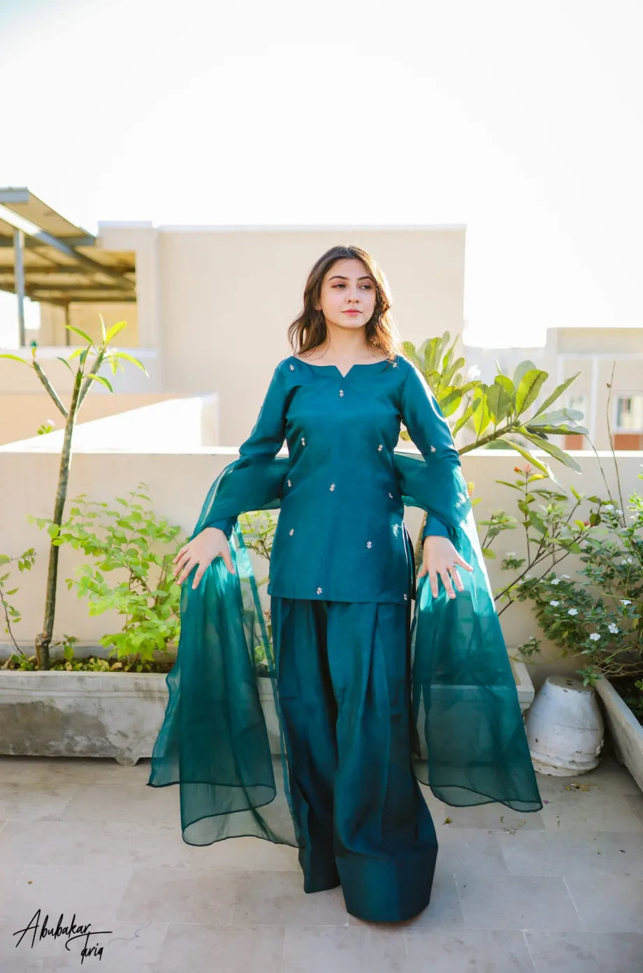 Myra Peacock Blue Embellished Kurta Set