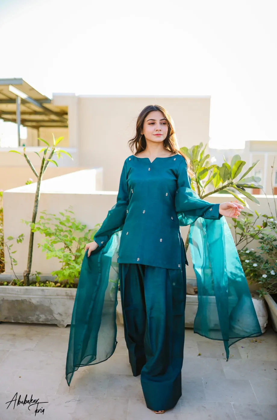Myra Peacock Blue Embellished Kurta Set