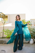 Myra Peacock Blue Embellished Kurta Set