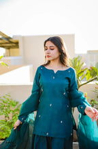 Myra Peacock Blue Embellished Kurta Set