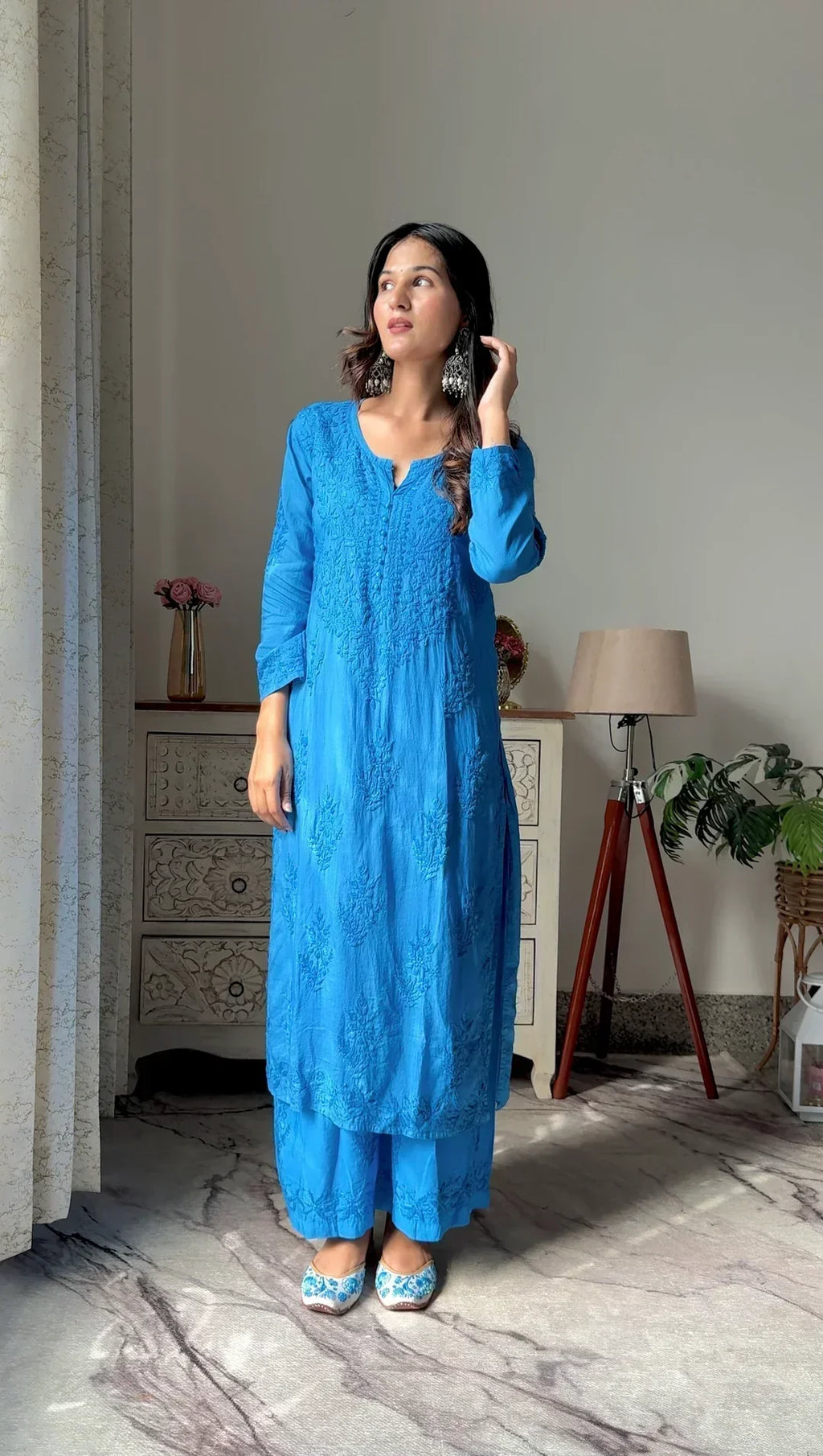 Tavishi Blue Chikankari Kurta Palazzo Set