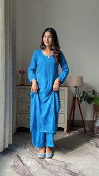 Tavishi Blue Chikankari Kurta Palazzo Set