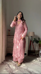 Rasika Peach Chikankari Kurta Palazzo Set