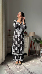 Sharika Black Chikankari Kurta Palazzo Set