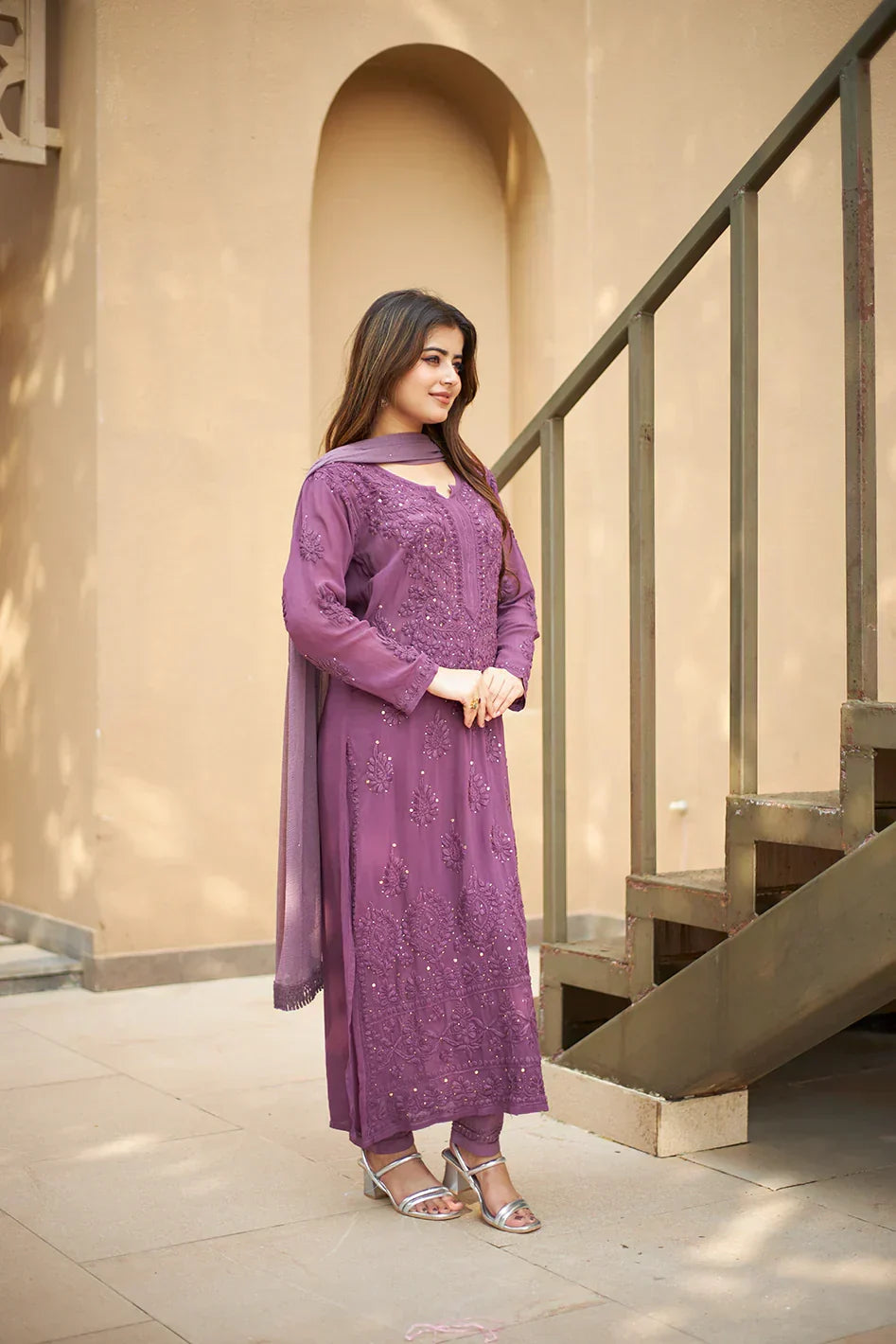 Aarika Purple Georgette Straight Kurta Set