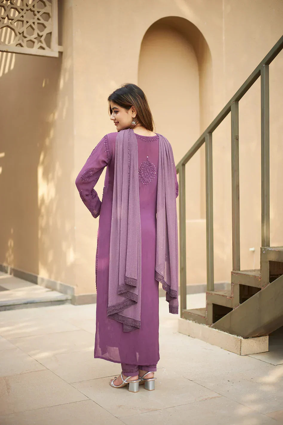 Aarika Purple Georgette Straight Kurta Set