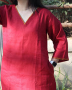 Red Premium Linen long kurta