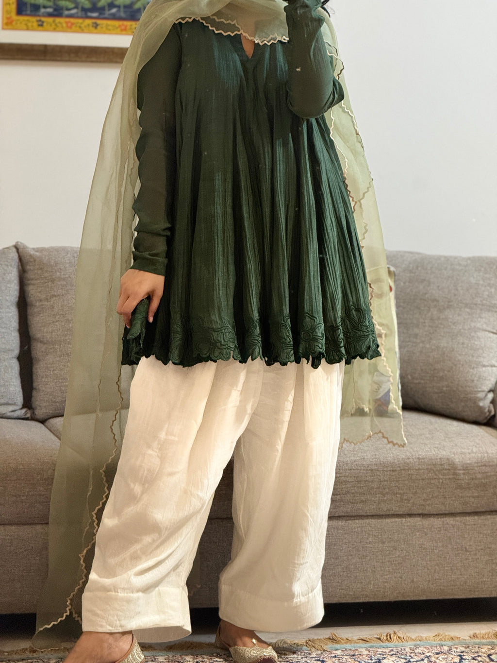 Olive green Anarkali with Farshi Salwar