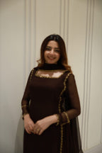 Ishani Brown Embellisshed Long Kurta With Gharara And Dupatta