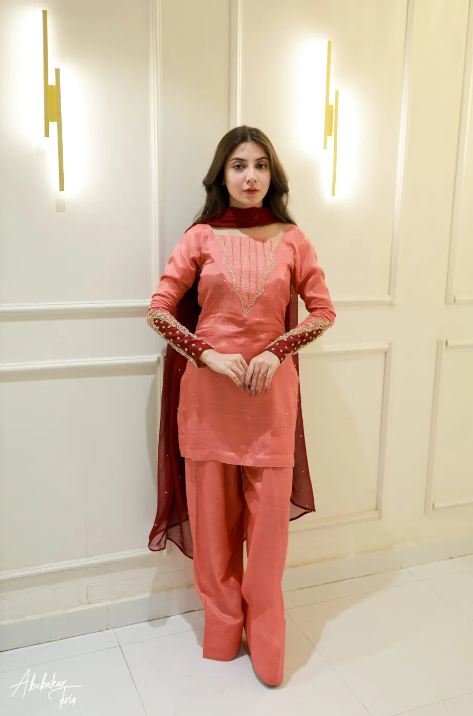 Avni Peach Embellished Kurta Set