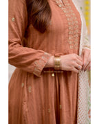 Brown A Line Cotton Festive Suit