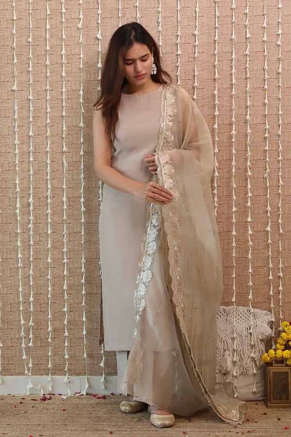 Neelima Dusty Grey Pure Crepe Kurta Set