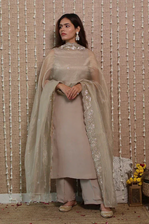 Neelima Dusty Grey Pure Crepe Kurta Set