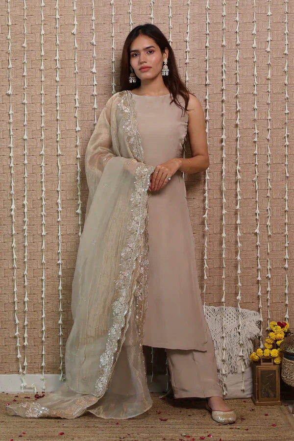 Neelima Dusty Grey Pure Crepe Kurta Set