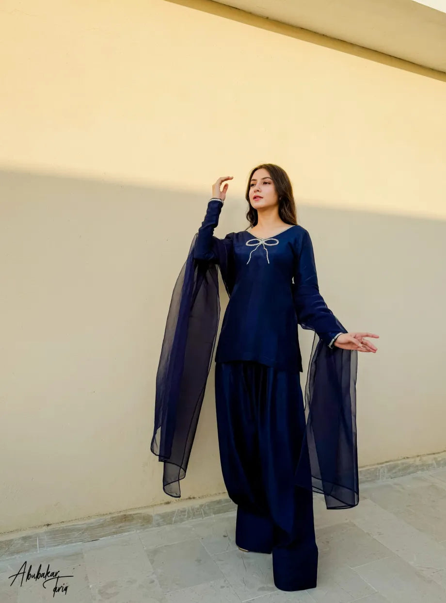Tanvi Navy Blue Embellished Kurta Set