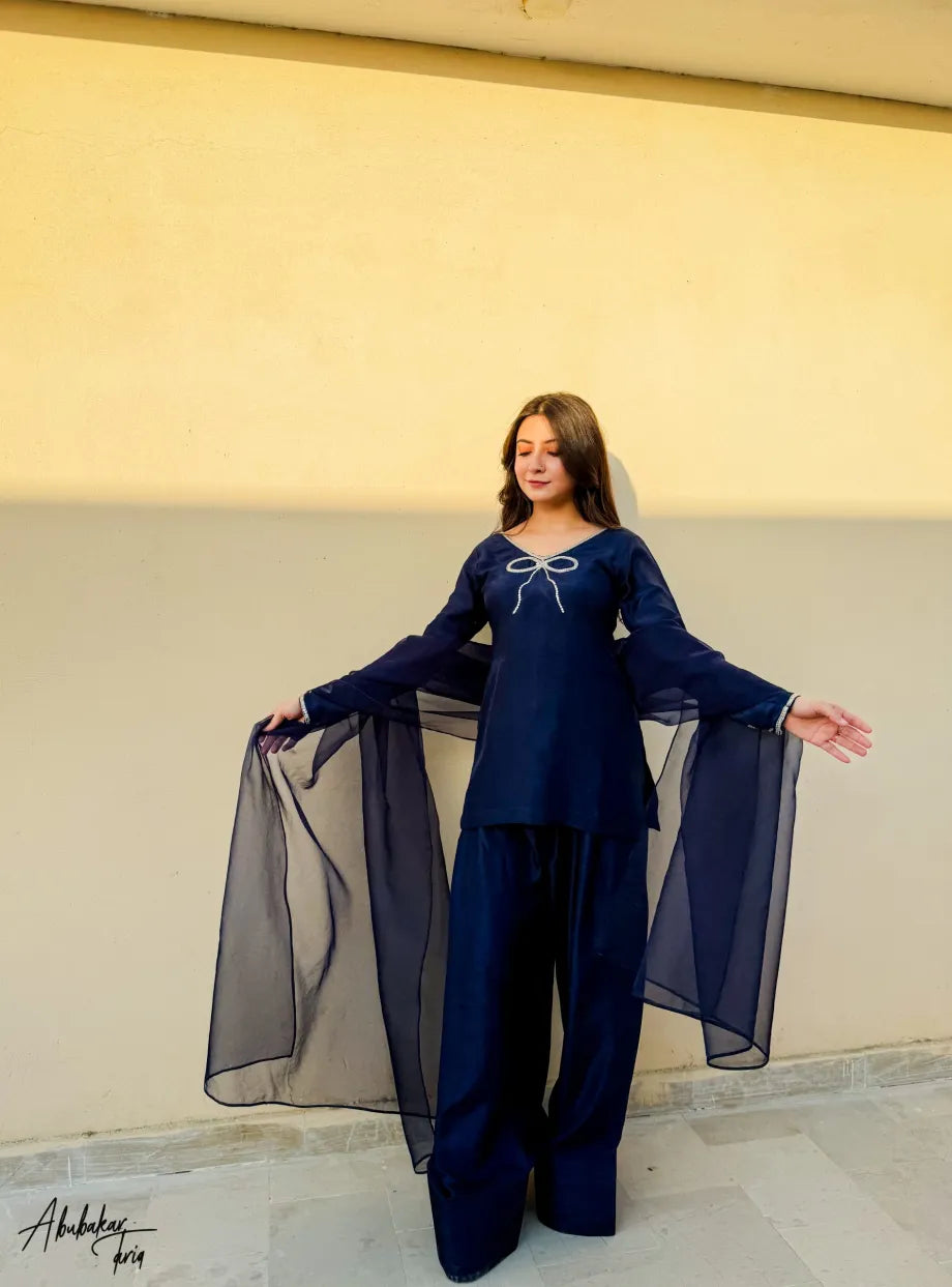 Tanvi Navy Blue Embellished Kurta Set