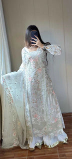 Kavya White Katan Silk Sharara Set