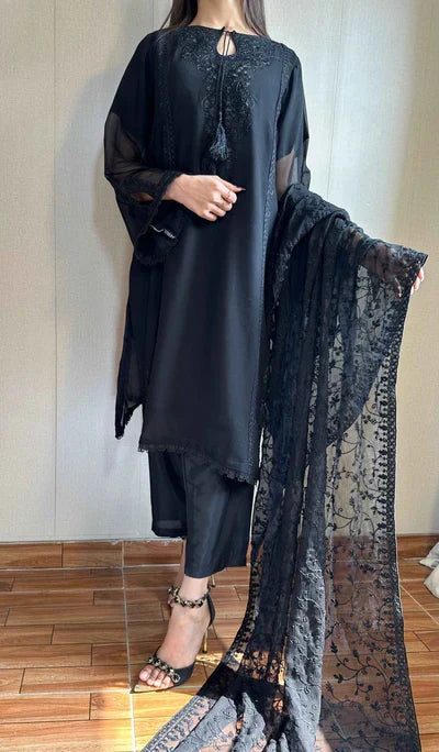 Jasmin Black Chiffon Kurta Set