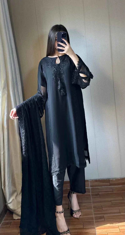 Jasmin Black Chiffon Kurta Set