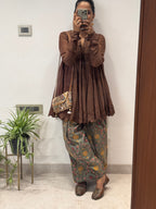 Brown/green Mul chanderi embroidered Anarkali with Cotton Farshi Salwar