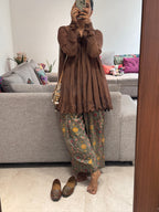 Brown/green Mul chanderi embroidered Anarkali with Cotton Farshi Salwar