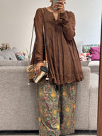 Brown/green Mul chanderi embroidered Anarkali with Cotton Farshi Salwar