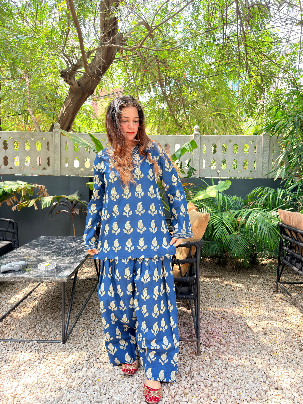 Blue Printed Farshi Salwar Set