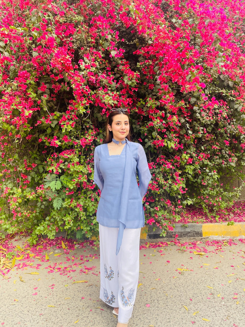 Powder Blue Butterfly Embroidered 3-Piece Set