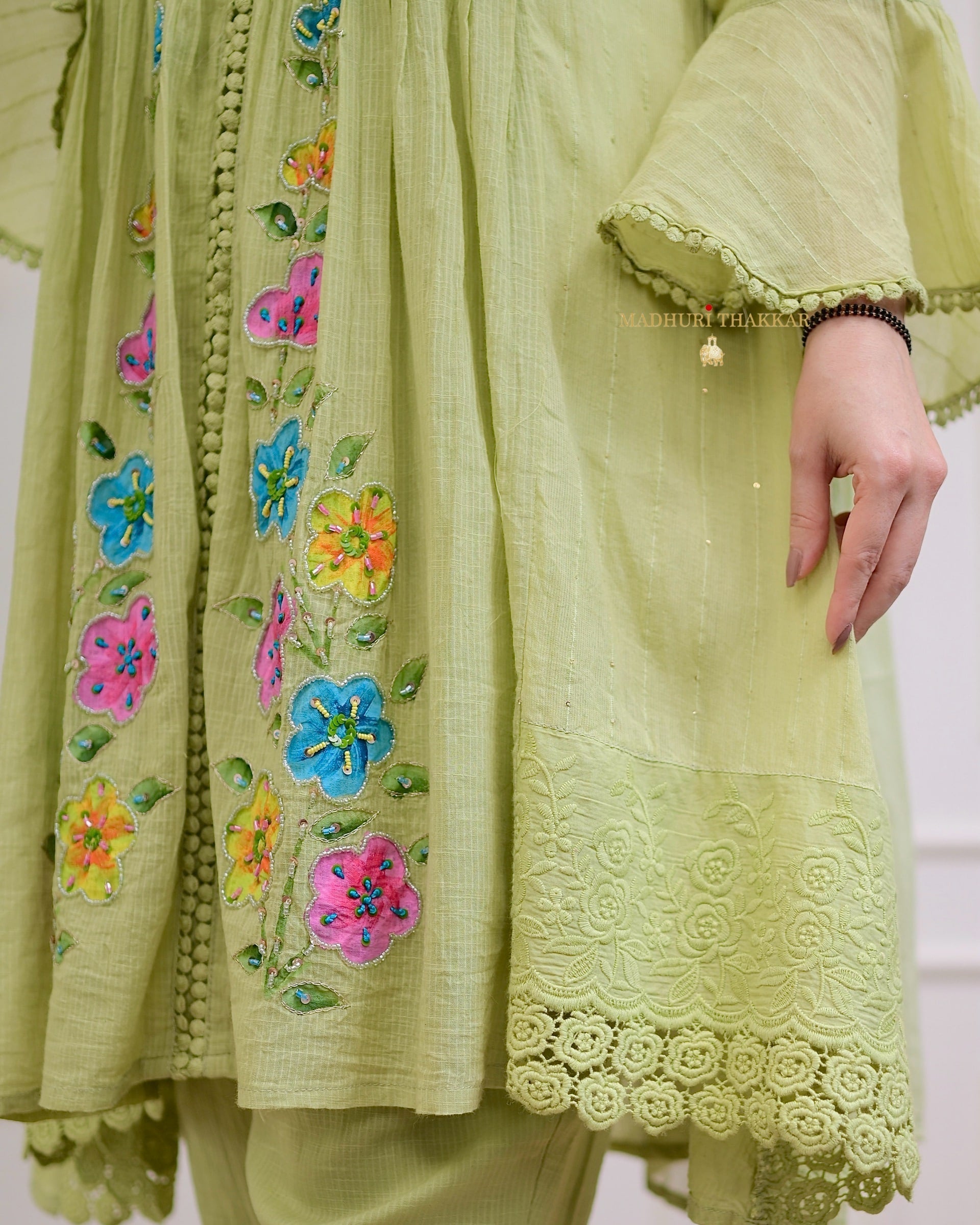Mint Green A Line Handwork Pakistani Suit