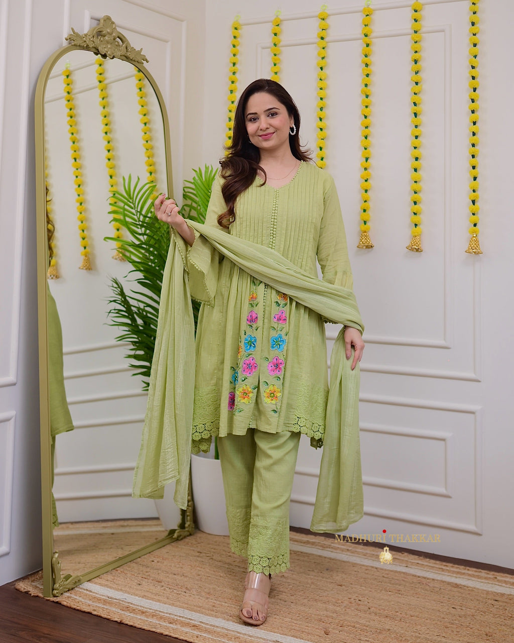 Mint Green A Line Handwork Pakistani Suit