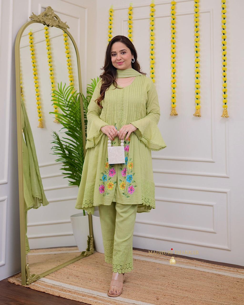 Mint Green A Line Handwork Pakistani Suit