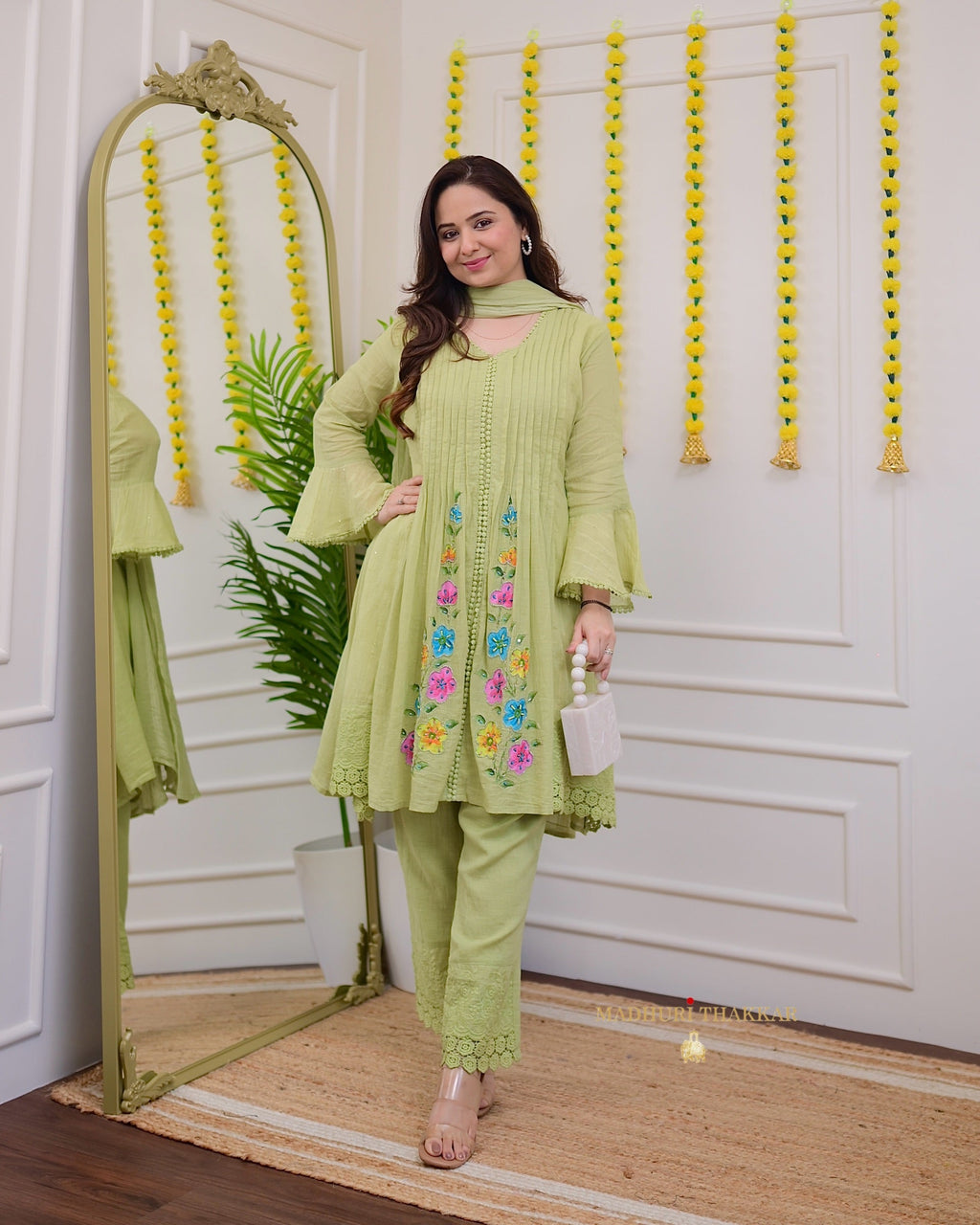 Mint Green A Line Handwork Pakistani Suit