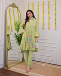 Mint Green A Line Handwork Pakistani Suit