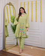Mint Green A Line Handwork Pakistani Suit