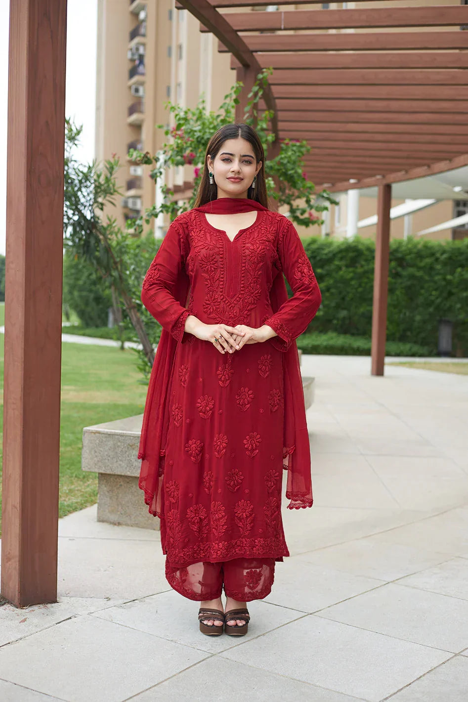Lavya Maroon Georgette Kurta Set