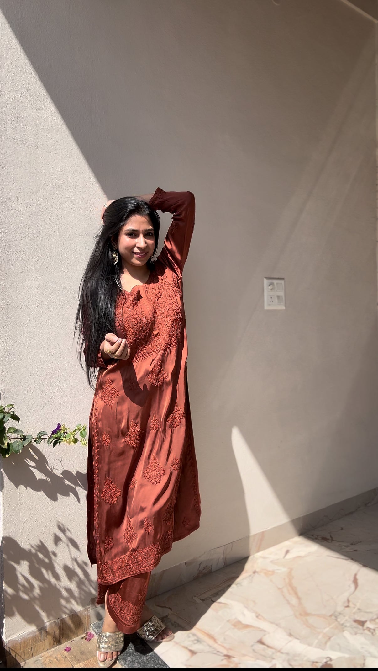 Modal Satin Brown Plazo Set