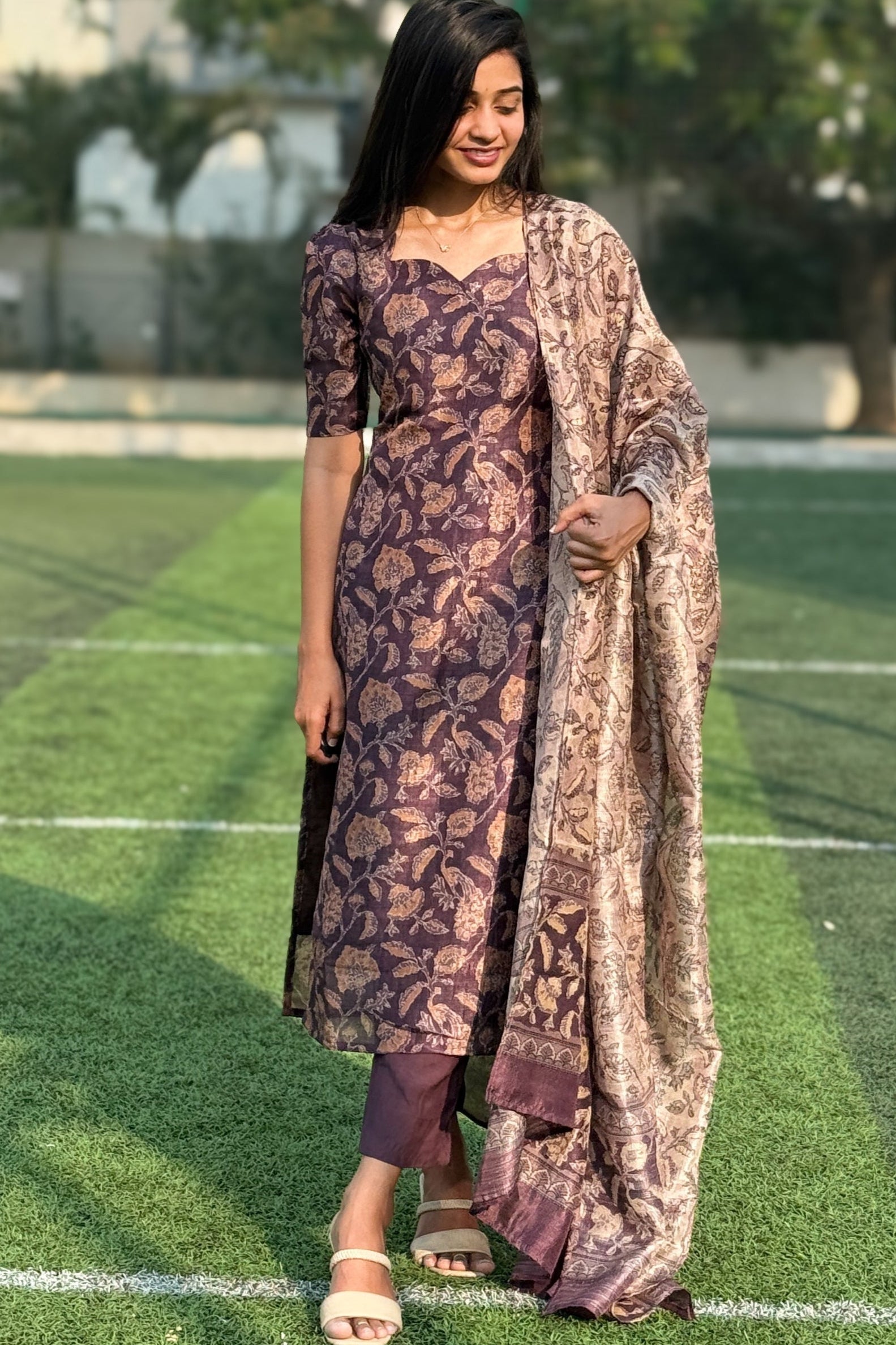 Deep Plum Semi Raw Silk KurtSet