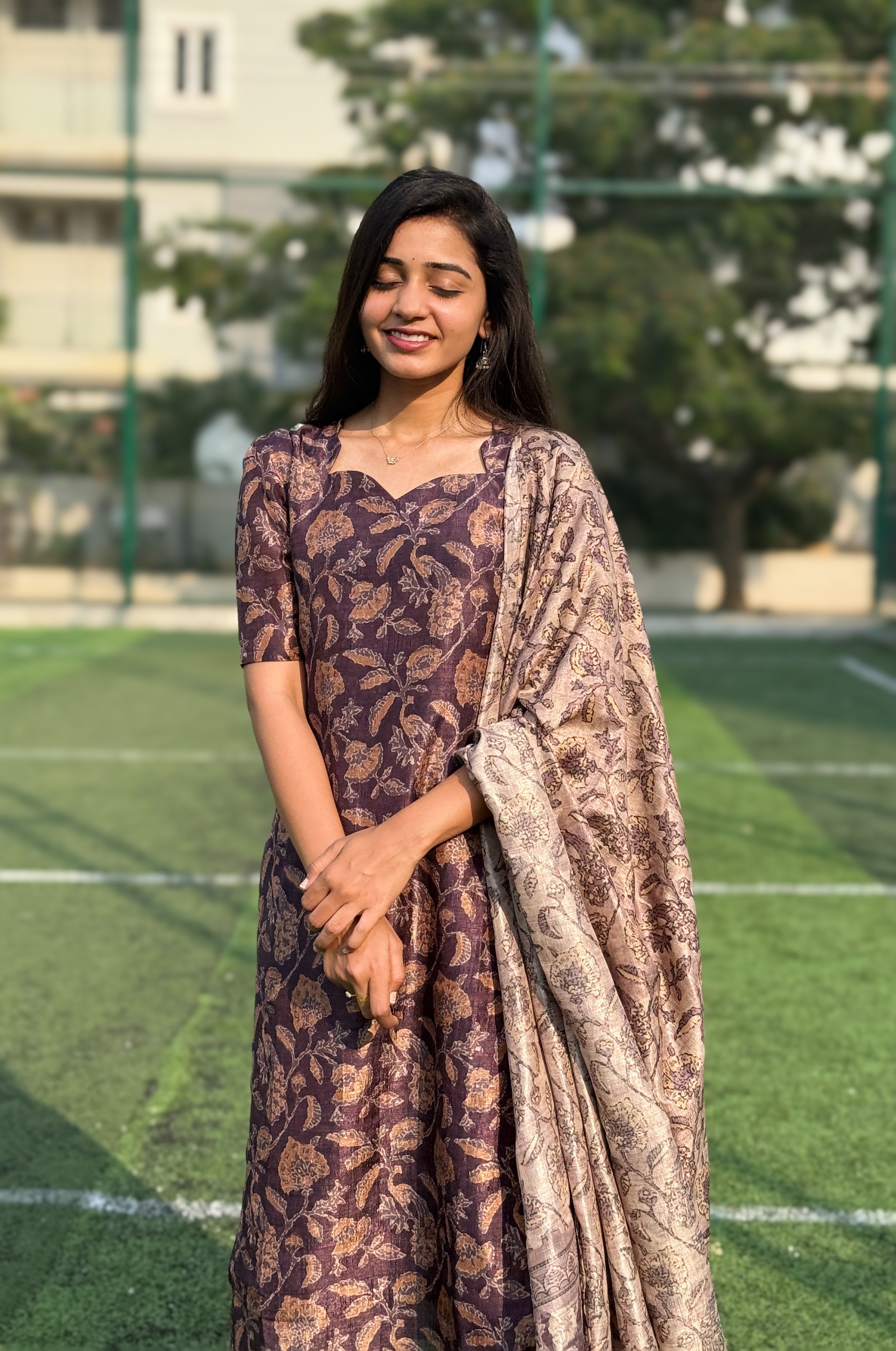 Deep Plum Semi Raw Silk Set