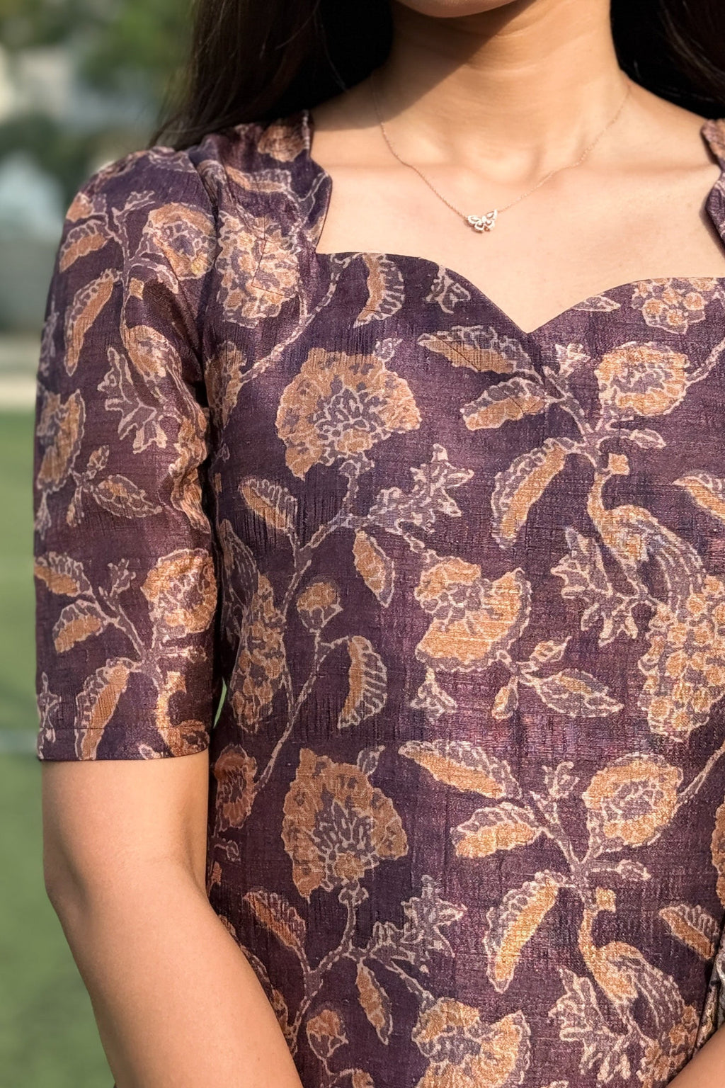 Deep Plum Semi Raw Silk KurtSet