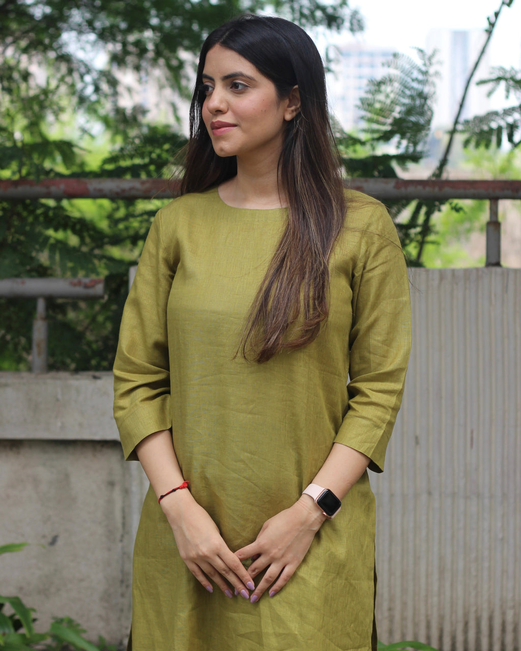 Mustard Green Premium Linen Kurta Set