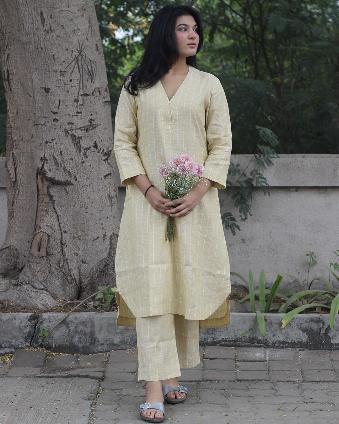 Premium linen Butterstripe Kurta Set