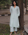 Premium linen Pistastripe Kurta Set