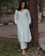 Premium linen Pistastripe Kurta Set